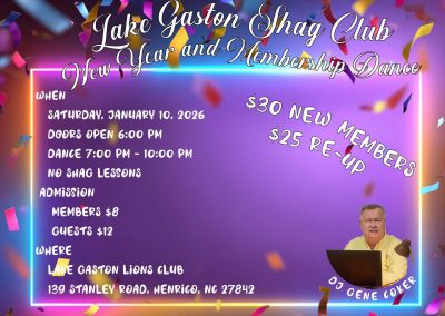 Lake Gaston Shag Club 2026 New Years Dance